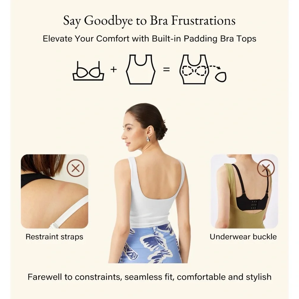 NWT - OGL Classic White Tank Top - built in bra with removable pads - Picture 6 of 7
